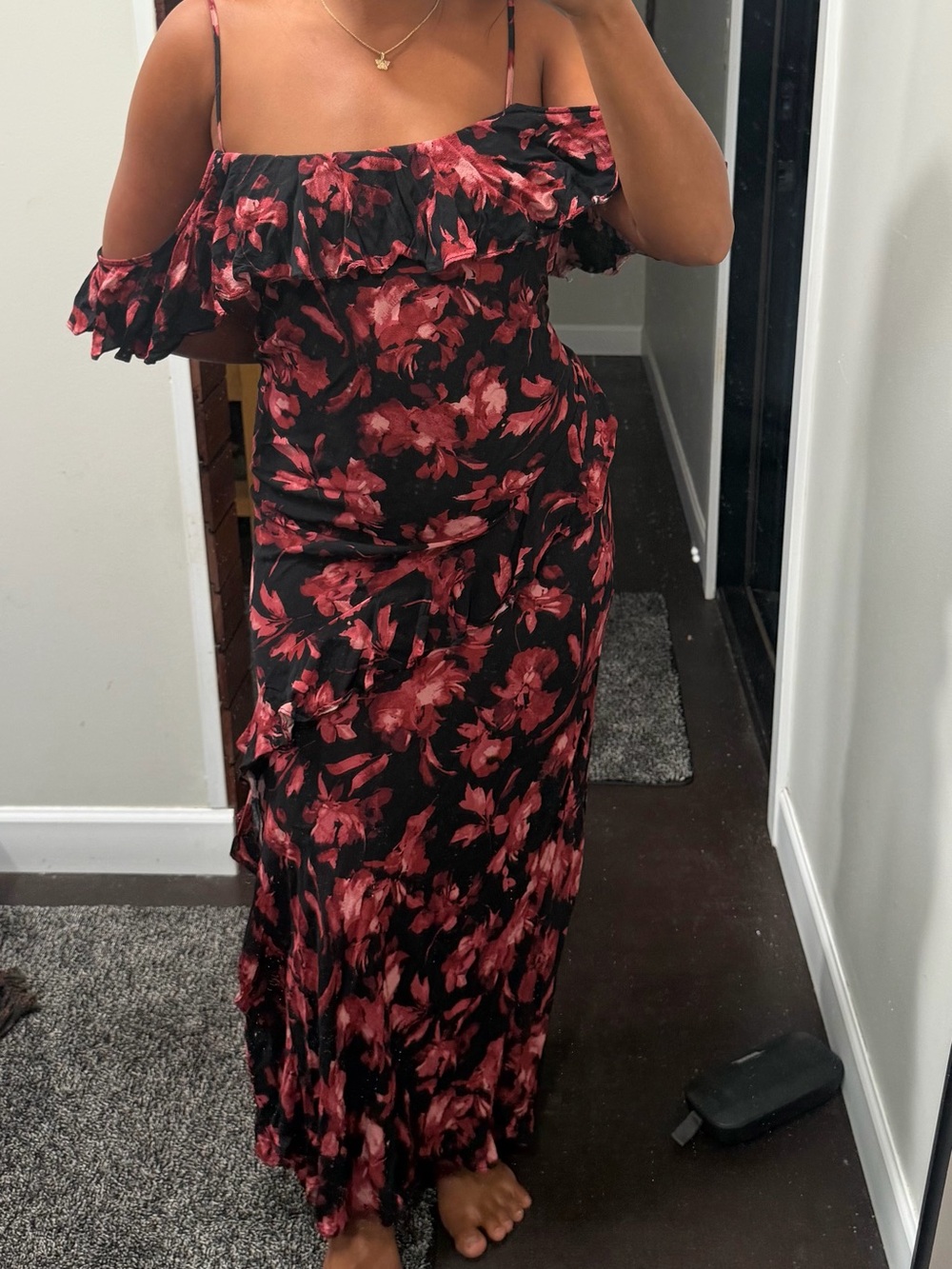 a new day Black Maxi Dress with Red Floral Print